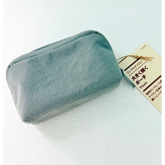 Muji Other - NEW MUJI Wrinkle Nylon Wide Opening Pouch Gray Small Organizer JAPAN